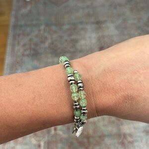 Alex and Ani Vintage 66 Green Beaded Bracelet with Silver Accents